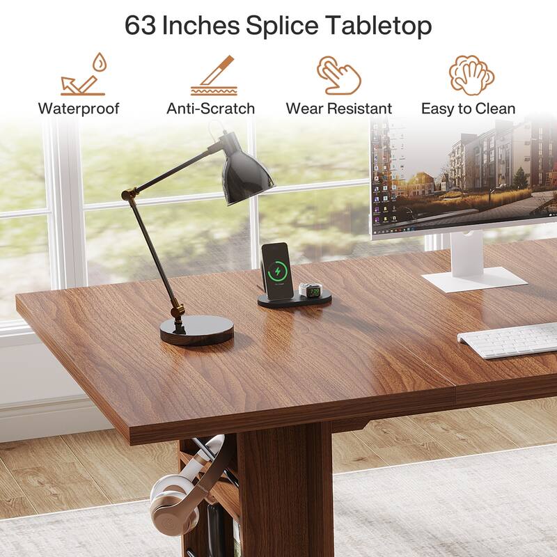 63-in Office Executive Desk, Large Computer Desk with Storage