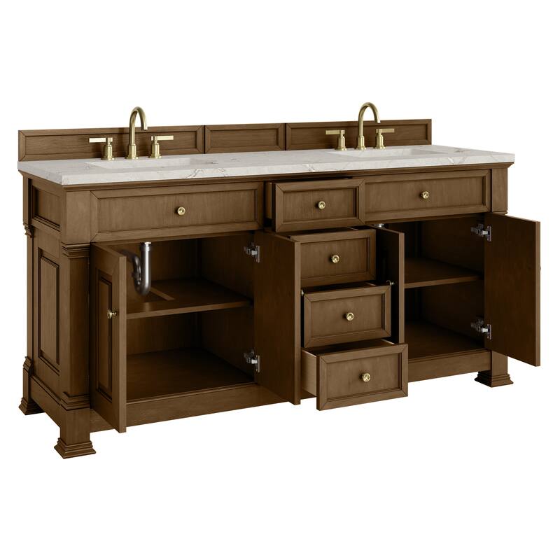 Brookfield 72" Double Vanity, Honey Oak w/FreePower Wireless Charger