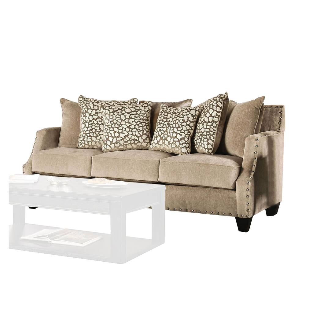 Sofa with Scooped Arms and Nailhead Trim, Beige