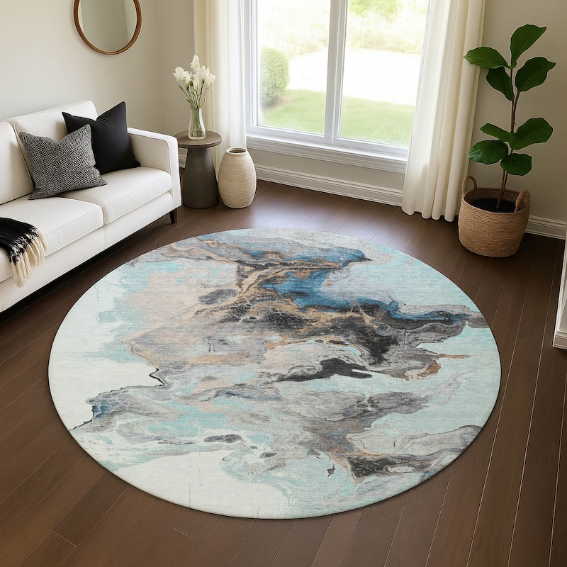 Premium Washable Super Soft Modern Glam Mayfield Rug - Teal - 8' x 8'