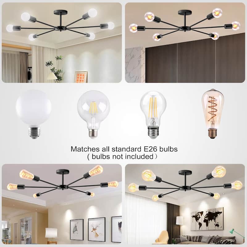 22.44 in. 6-Light Modern Semi- Flush Mount Ceiling Light with No Bulbs Included - 22.44''