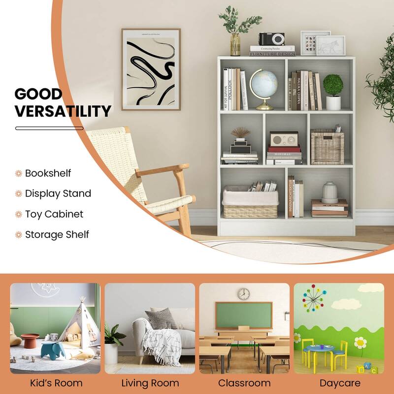 Costway 7-Cube Bookcase for Kids 41" Wooden Toy Storage Organizer - See Details