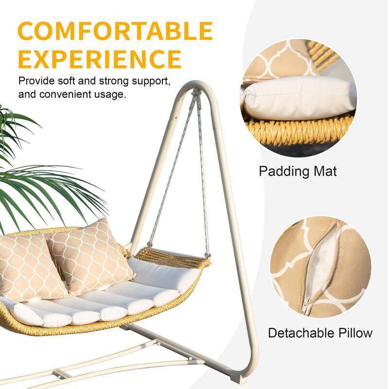Steel Frame 2-Seat Porch Swing with PE Rattan Weave, 750lb Capacity and Thickened Cushions