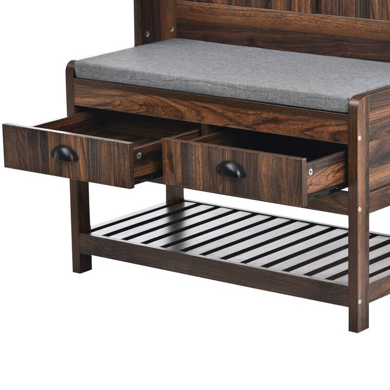 3-in-1 Design Hall Tree with 4 Hooks,Hinged Lid,Coat Hanger and Storage Bench
