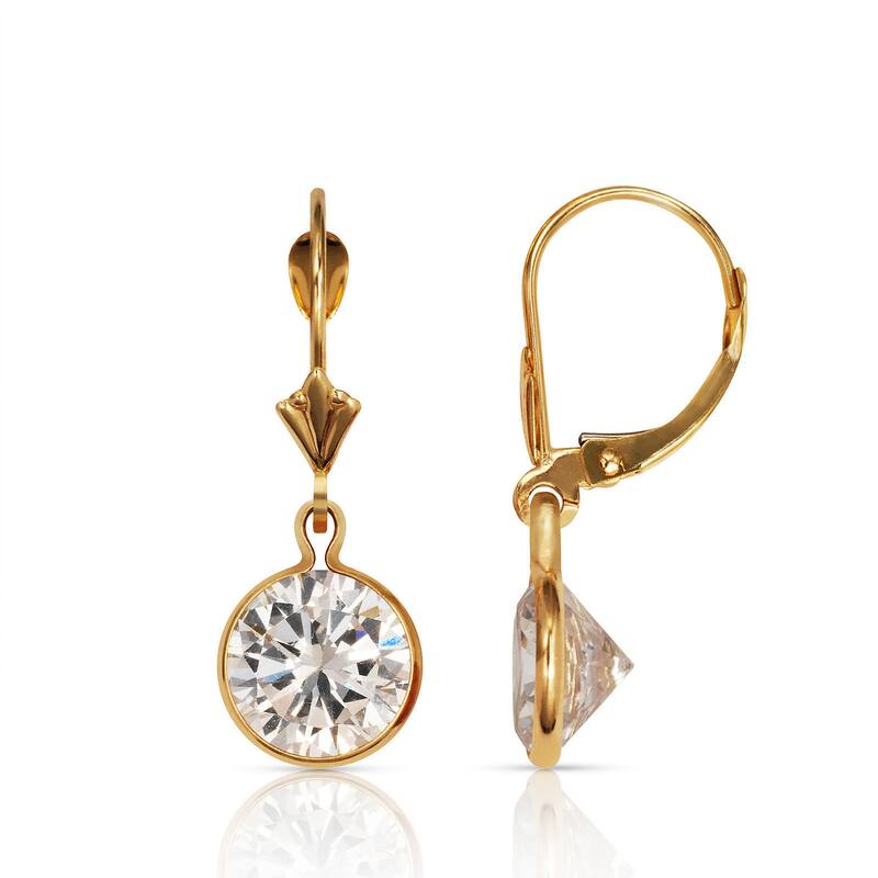 Curata Solid 14k Yellow Gold Birthstone Large Round Cubic Zirconia Bezel Dangle Leverback Earrings (8mm x 26mm)