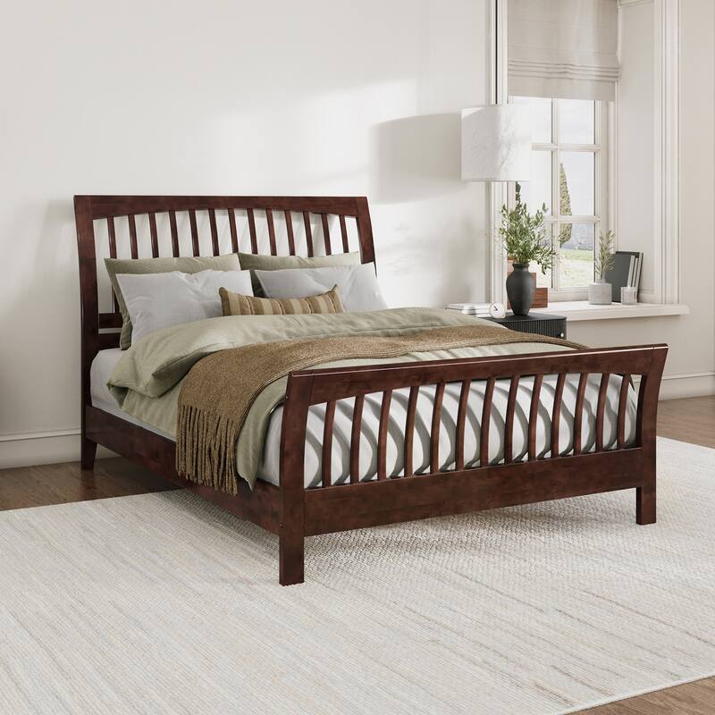 AFI Orleans Solid Wood Low Profile Platform Bed with Matching Footboard - Walnut - Queen