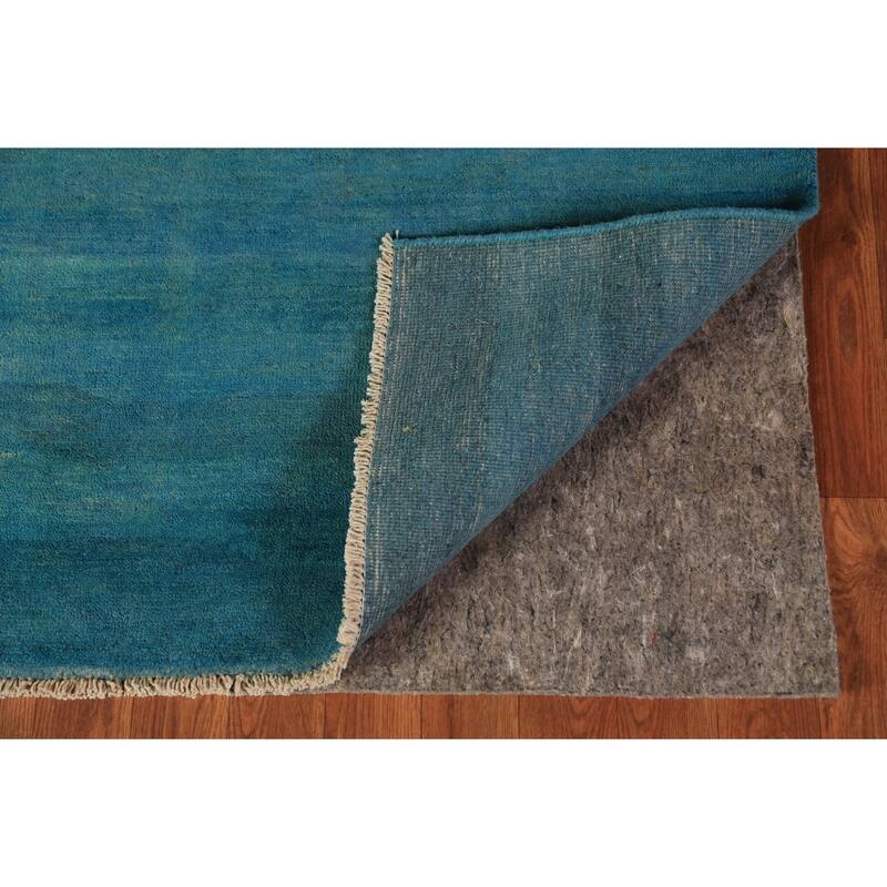 Teal Blue Gabbeh Square Oriental Rug Handmade Wool Carpet - 4'0" x 4'5"