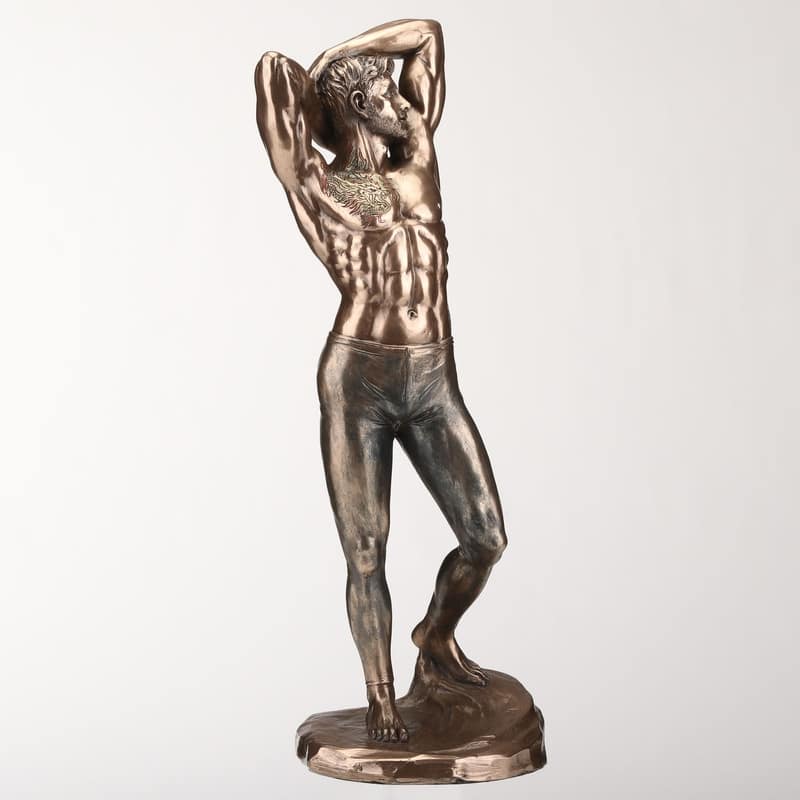 11.81 inches Height Cold Cast Bronze Tattooed Male in Tights Stretching Pinup Pose Bronze Finish Figurine