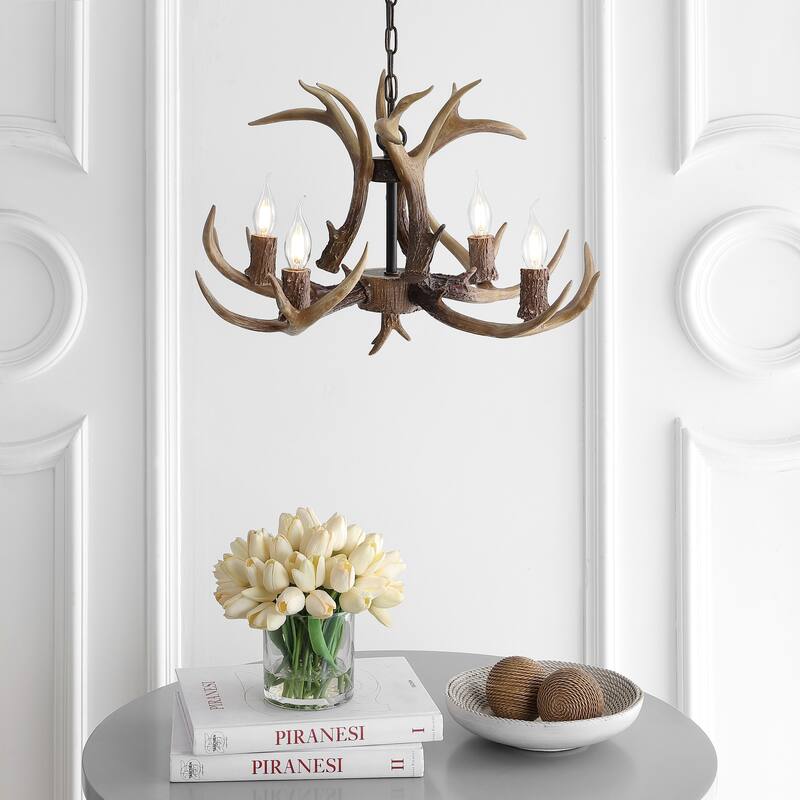 Apollo 26" Adjustable Resin Antler 4-Light LED Chandelier, by JONATHAN Y