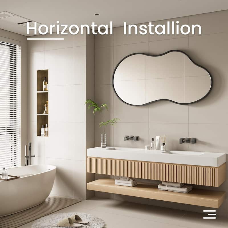 Asymmetrical Decorative Wall Mirror Irregular Aluminum Alloy Frame Bathroom Vanity Mirror - Black