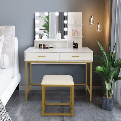 Large Vanity Set, Dressing Table Dresser Desk for Women, Girls, Bedroom (White, Black)