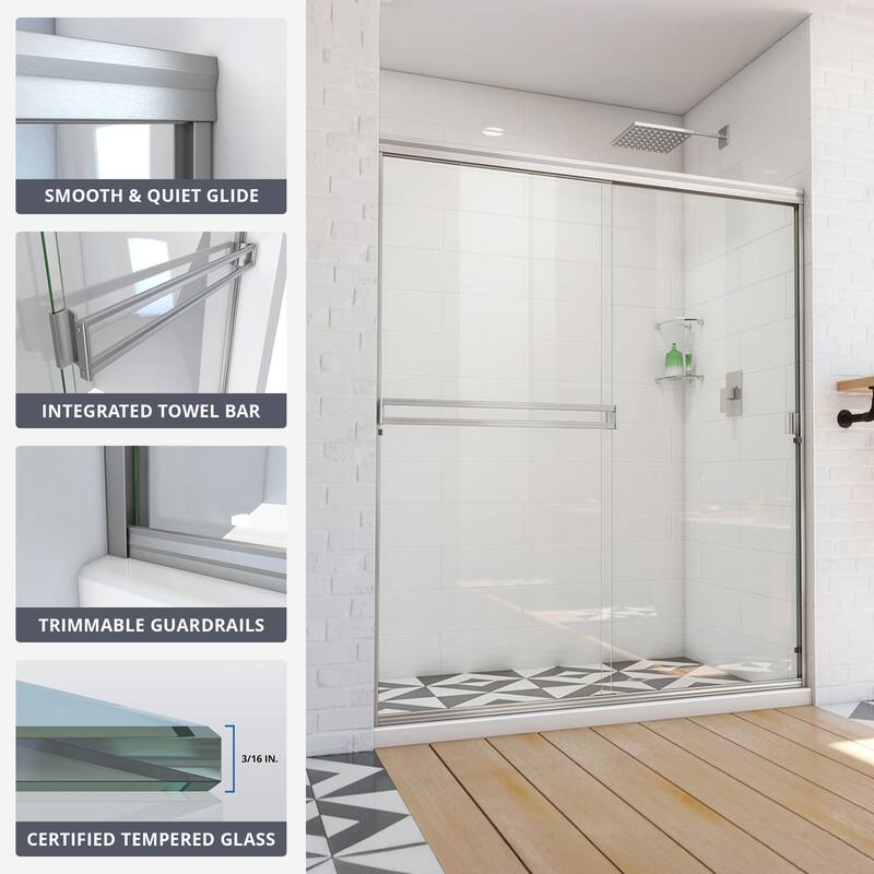DreamLine Alliance Pro BG 56-60 in. W x 70 3/8 in. H Semi-Frameless Sliding Shower Door in Brushed Nickel and Clear Glass