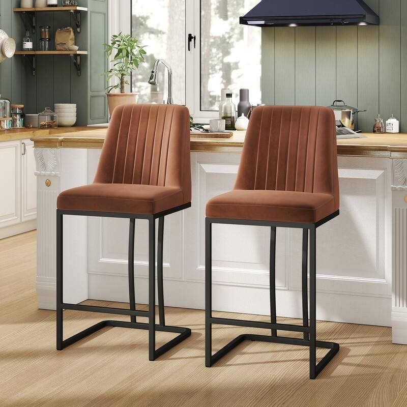 24.8 Inches Modern Cushion Counter Height Bar Stools with Metal Frame Set of 2