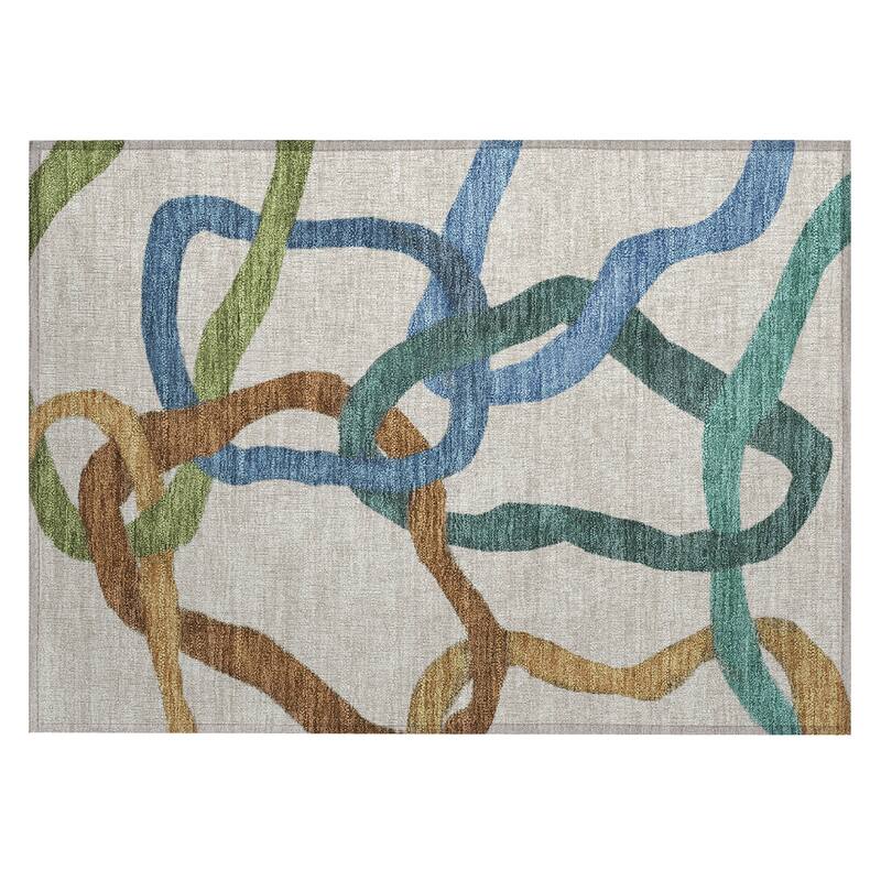 Machine Washable Indoor/ Outdoor Abstract Links Chantille Rug