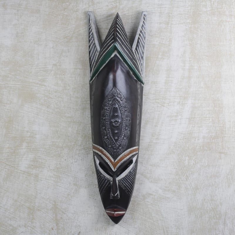 Novica Handmade Bold Horns African Wood And Aluminum Mask