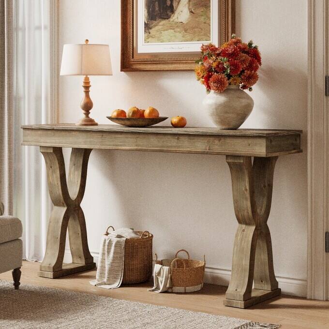Solid Wood Console Table, Entryway Table, Long Sofa Side Hallway Foyer Table for Living Room