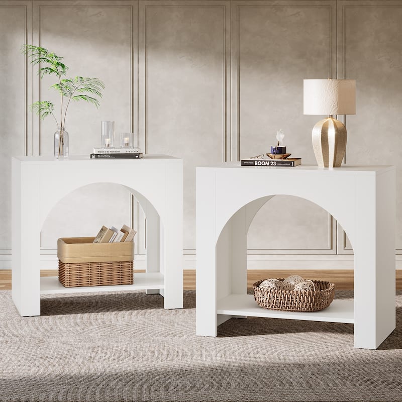 Farmhouse Night Stand Bedside Table for Bedroom Home Living Room - White-2 - No Drawers