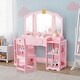 preview thumbnail 16 of 14, Kids Vanity Table And Chair Set, 2 In 1 Girls Vanity Storage Cabinet W/Tri-Folding Mirror - N/A