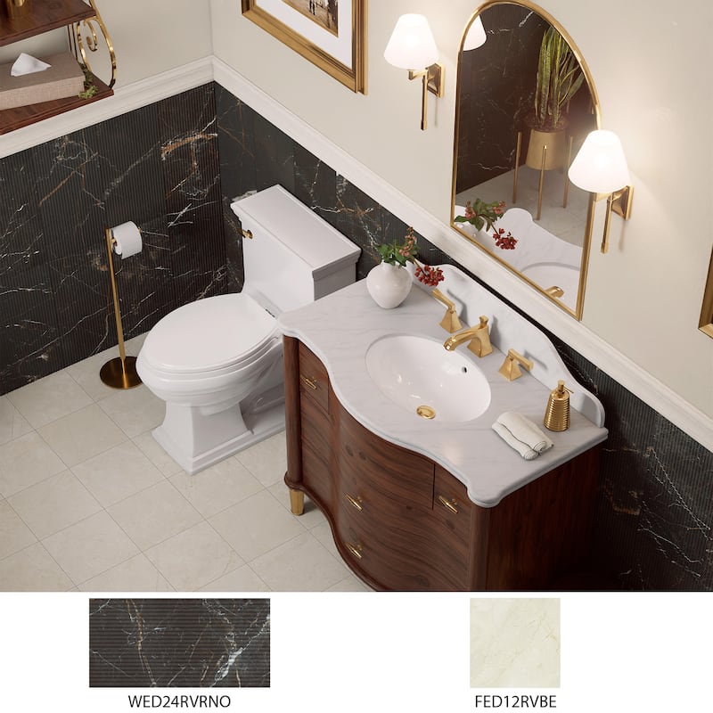 Merola Tile Reve Roseliere Deco Noir 11-3/4" x 23-1/2" Porcelain Wall Tile