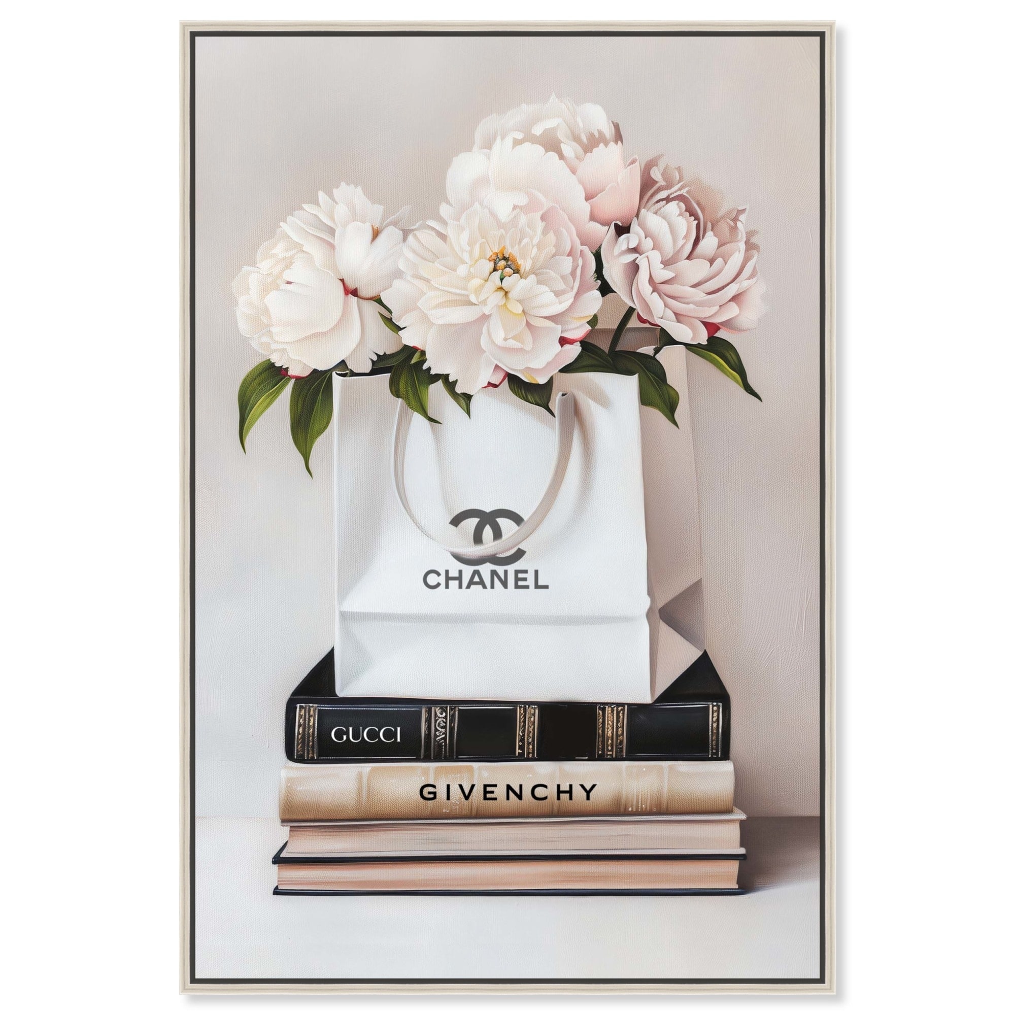 Cream Shopping Bag Floral Canvas Glam Illustration Art by Art Remedy