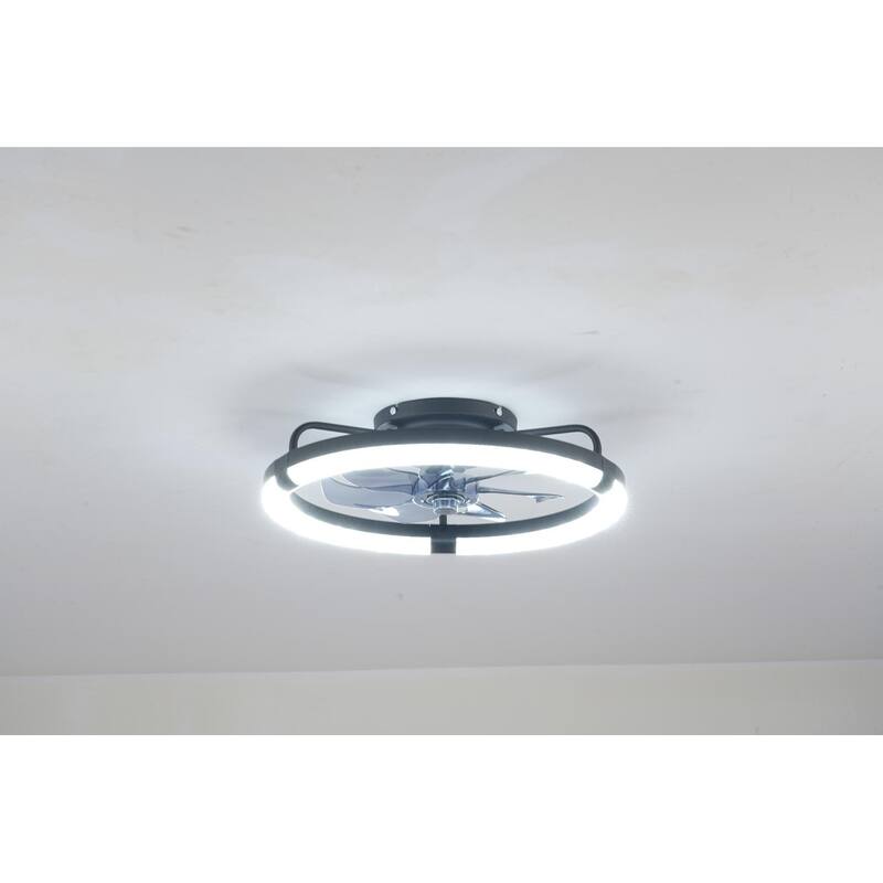 20" Ceiling Fans with Kit, LED Light Source and Remote Control, 3000-6500K Dimmable Modern Flush Mount LED Fan Light - Matte Black