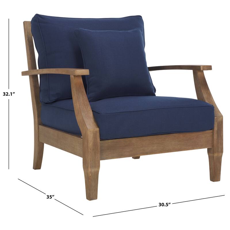 SAFAVIEH Couture Freida Wood Patio Arm Chair - 31.4" W x 35.6" L x 32.6" H - 31"W x 36"D x 33"H