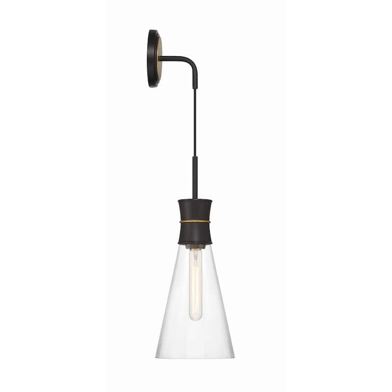 Quinn 1 Light Matte Black and Textured Gold Sconce - 7"W x 18.5"H x 7.75"D
