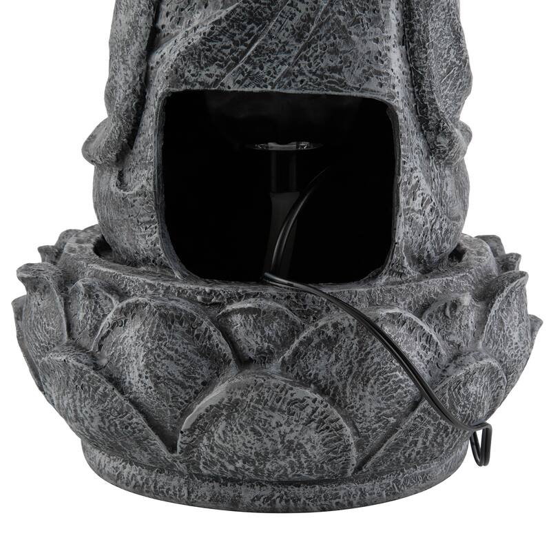 Glitzhome 12"H Zen-Style Polyresin Table Fountain with Pump and LED Light