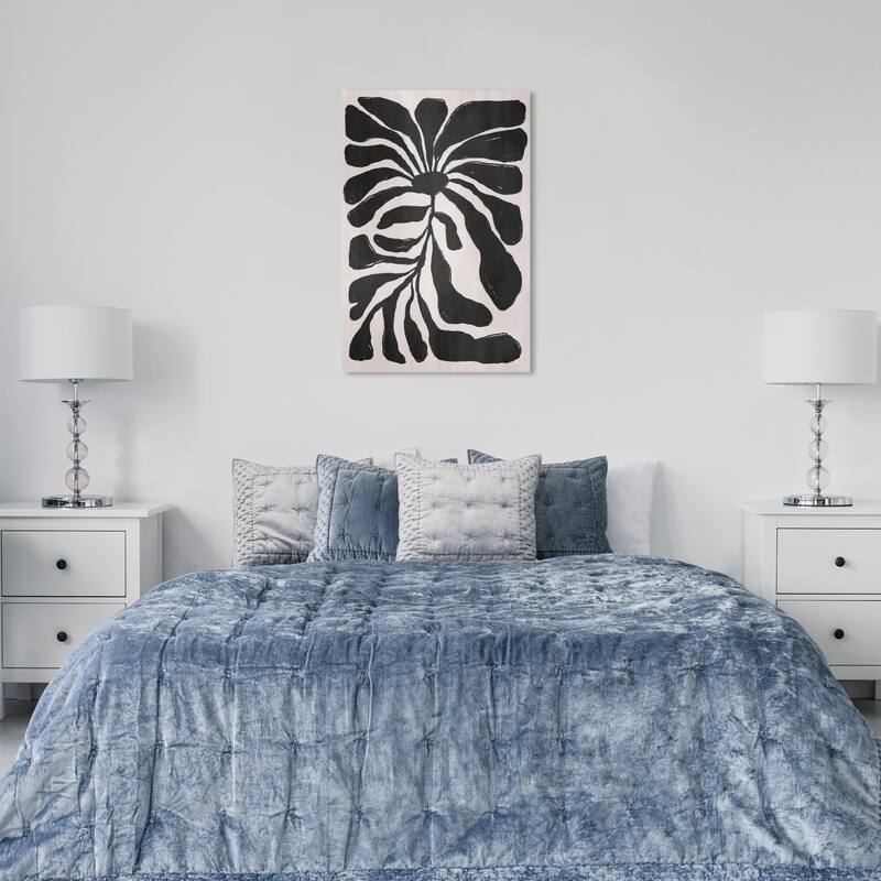 Wynwood Studio Canvas Floral and Botanical Sunshine Floral Noir Black and Light Gray Bohemian & Eclectic Wall Art Canvas Print - 36 x 24
