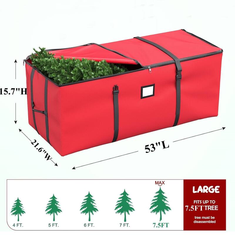 Red ChristmasTree Storage Sack Durable Oxford, Rollable & Adjustable with Handles