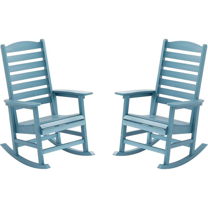 WINSOON All Weather HIPS Outdoor Rocking Chair with Curved Backrest - Set of 2 - Blue