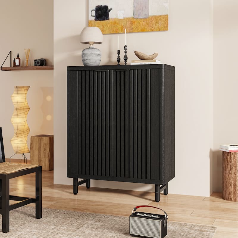 Wooden Bathroom Floor Cabinet, Adjustable Shelves Large Storage Sideboard Accent Cabinet for Bathroom Kitchen Living Room