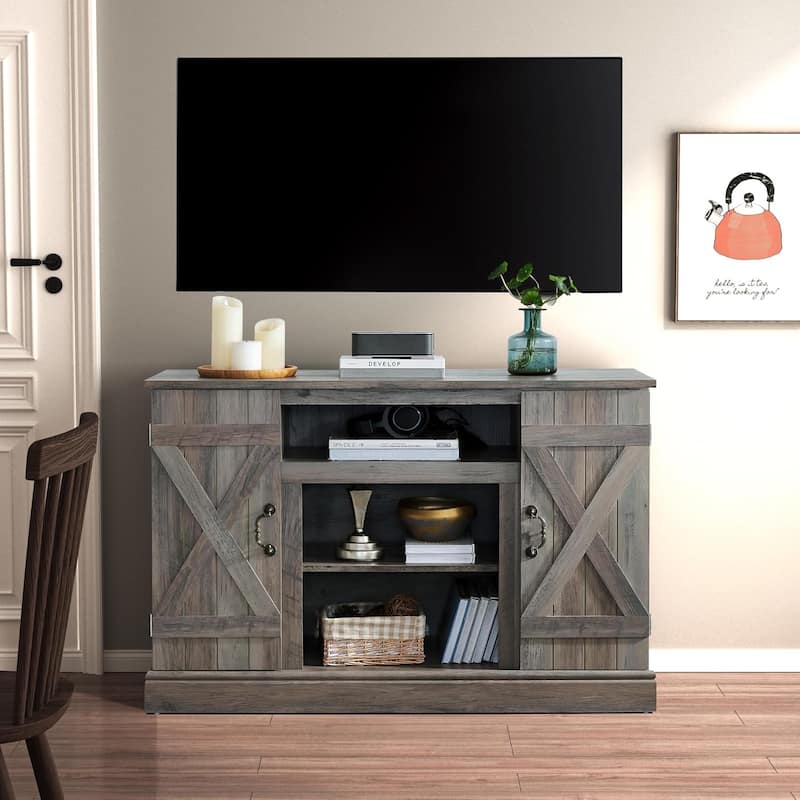 Roomfitters Farmhouse Classic Media TV Stand, Entertainment Console with 18" Electric Fireplace Insert
