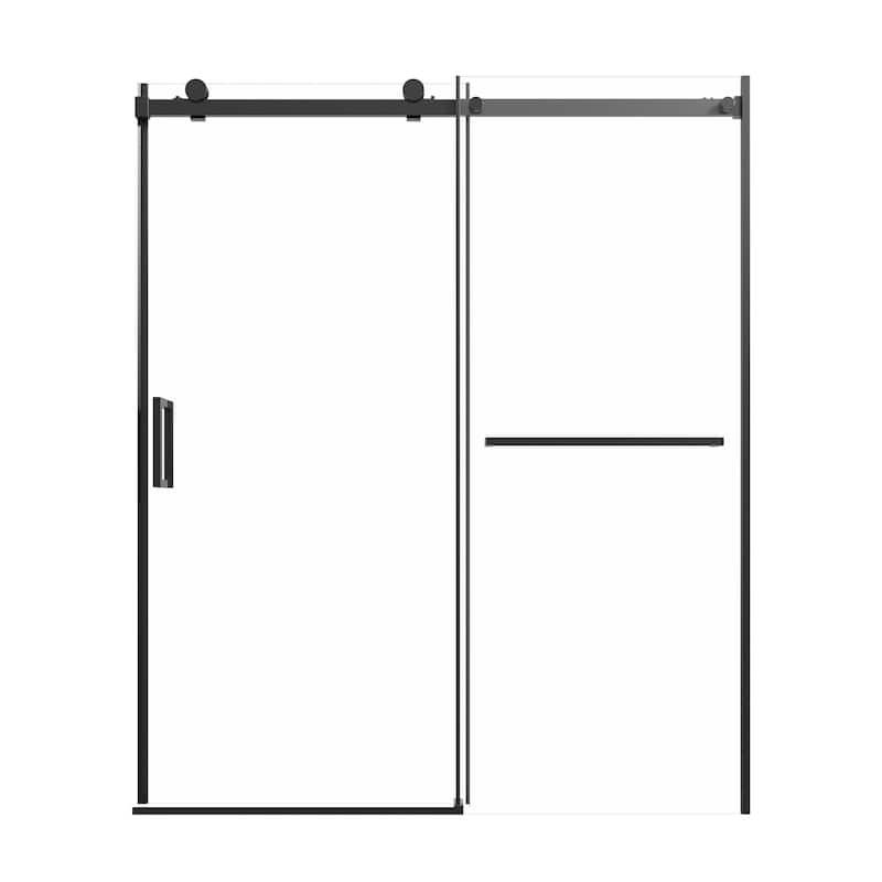 60x72 Single Sliding Shower Door, Slim Frame, 8mm Tempered Glass, Matte Black, 304 SS, 4 in Adjustable, Quiet Glide - Elegant Black