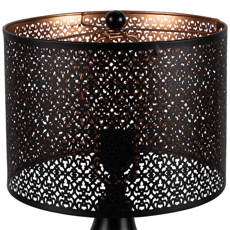 Textured Iron Table Lamp with Laser-Cut Shade - 20" - Black and Copper - 20