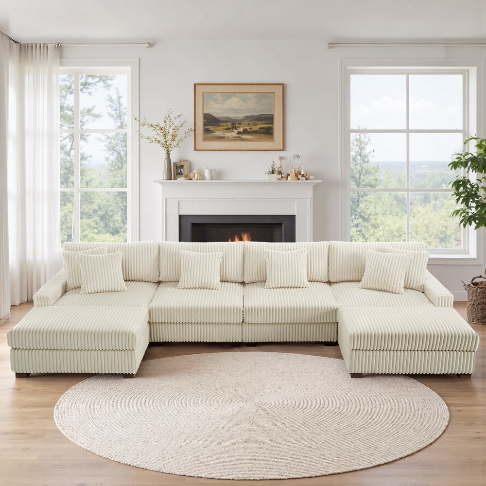 Anne 150" W Upholstered Plush Corduroy Modular Sectional Sofa