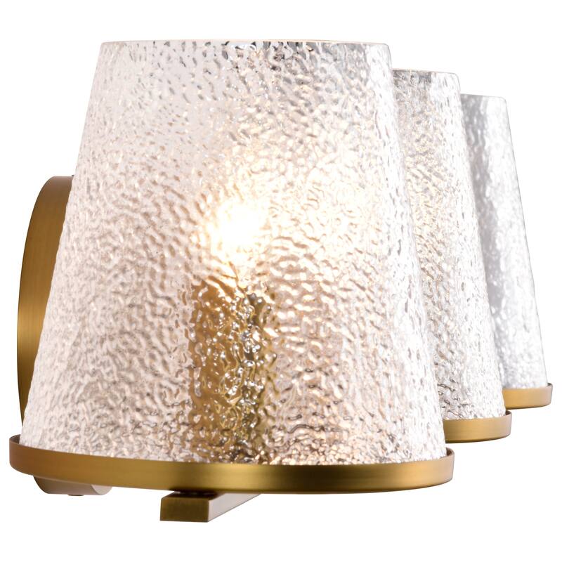 Valentine 3 Light Vanity Vintage Brass Finish Hammered Glass - Vintage Brass