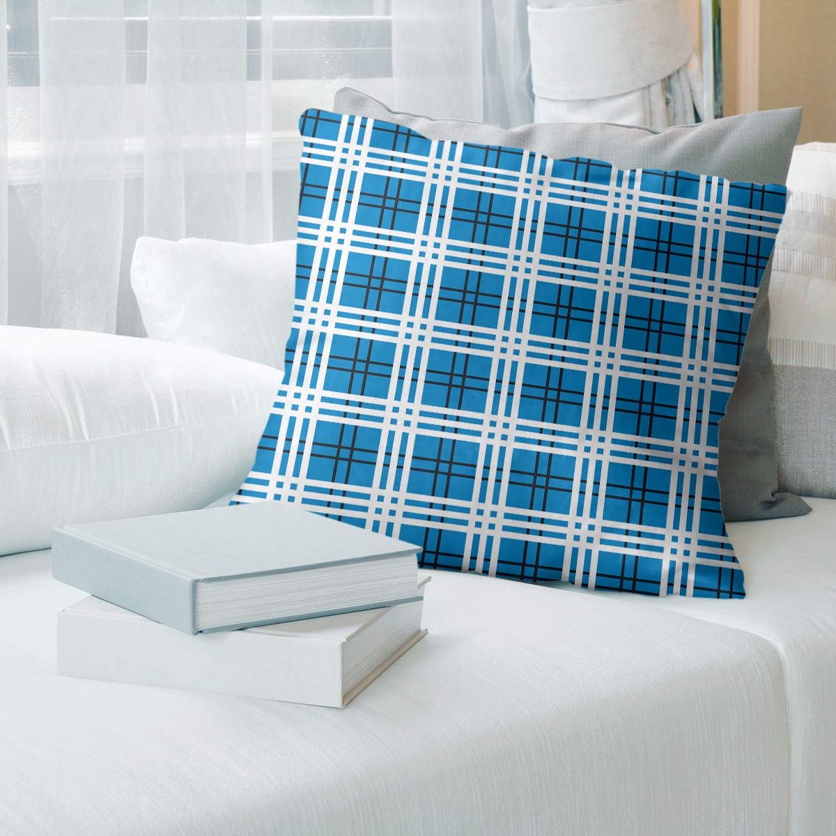 Blue 2024 plaid pillows