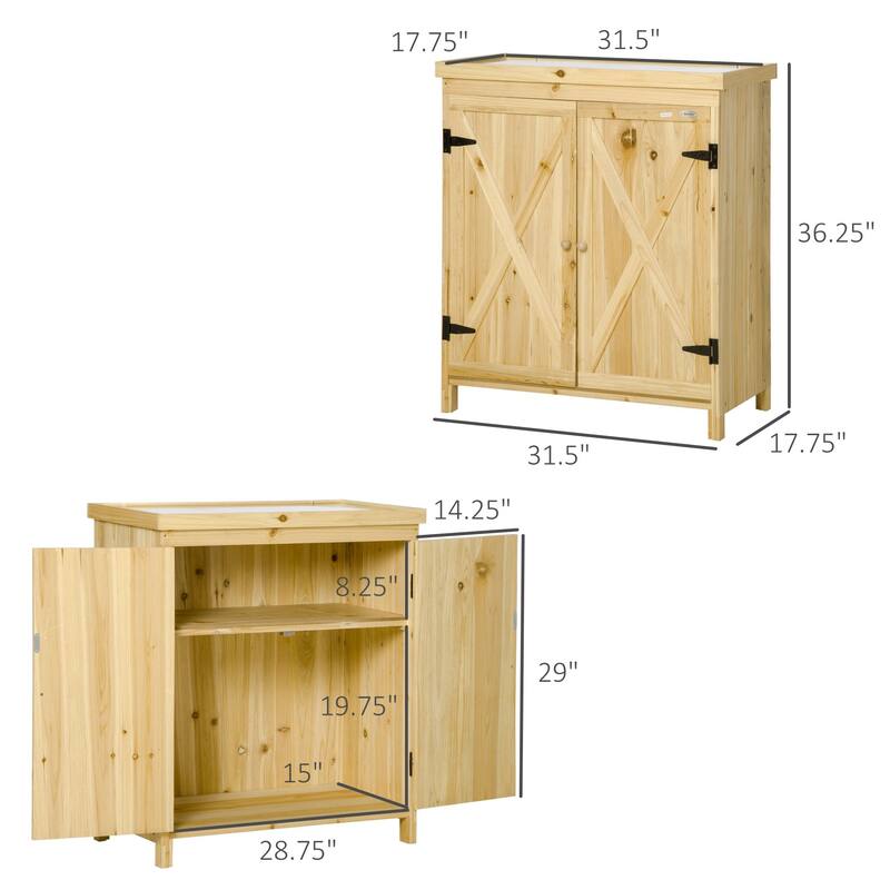 Outsunny Garden Storage Cabinet, Outdoor Tool Shed with Galvanized Top and Two Shelves for Yard Tools or Pool Accessories