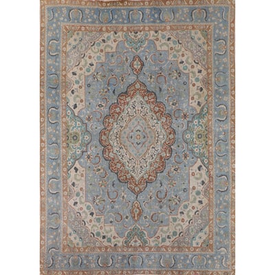 Over-Dyed Distressed Mashad Persian Vintage Wool Carpet - 9'8" x 12'7"