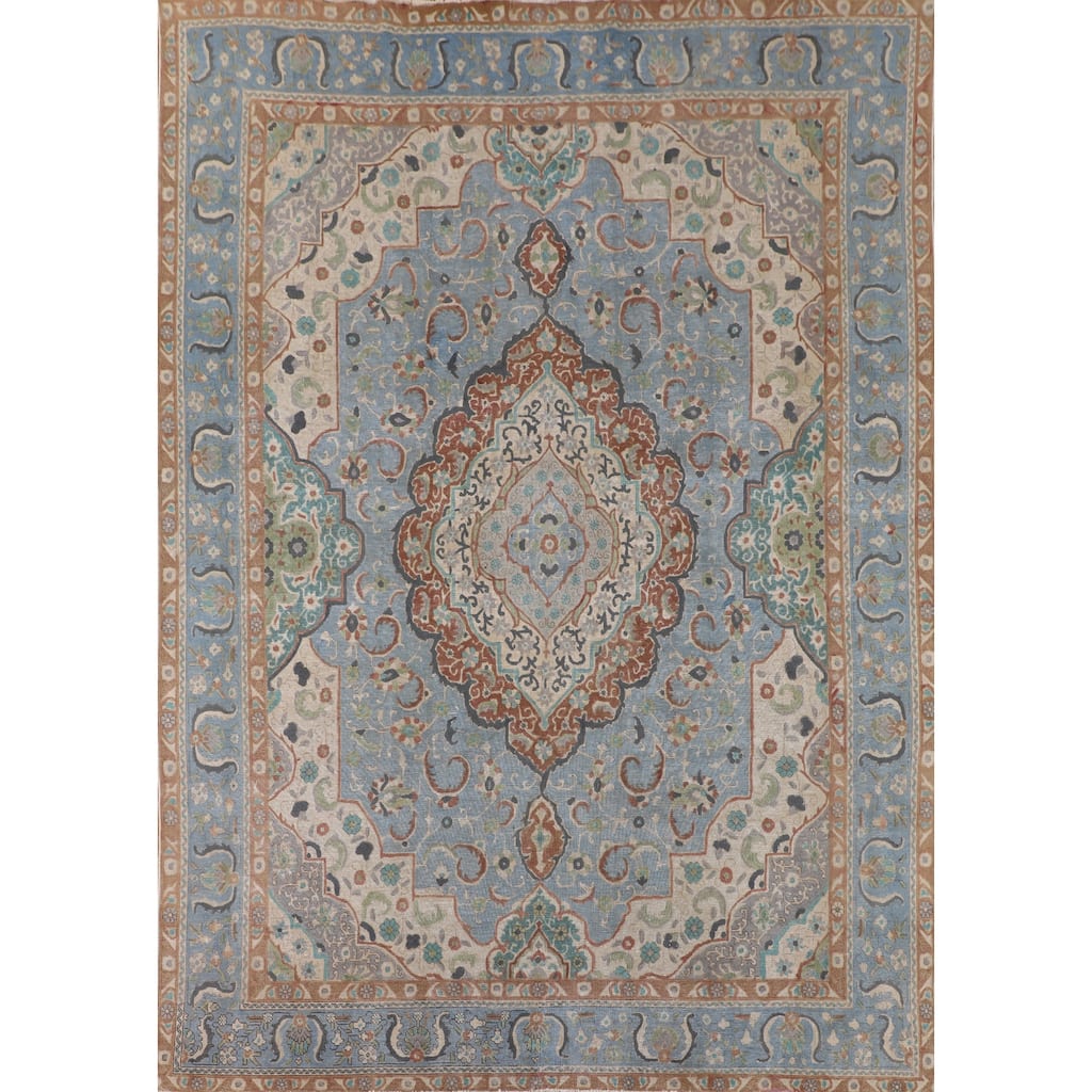 Over-Dyed Distressed Mashad Persian Vintage Wool Carpet - 9'8" x 12'7"