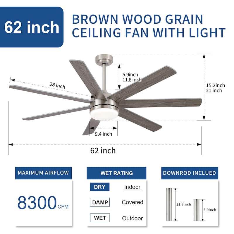 YUHAO 72 In. Farmhouse Wooden Ceiling Fan With Reversible Blades and Remote Control
