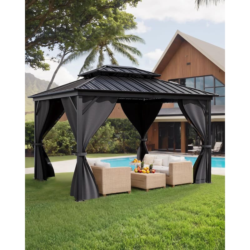 Hardtop Gazebo 10'x10',10'x12',10'x14',12'x12',12'x14',12'x16',12'x20'for All Weather - Grey_10'*14" - Grey_10'*14"