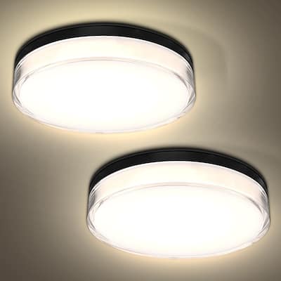 Luxrite Slim 7" LED Flush Mount Outdoor Light 15W 1000LM 5CCT Dimmable IP65 Waterproof ETL Black 2PK