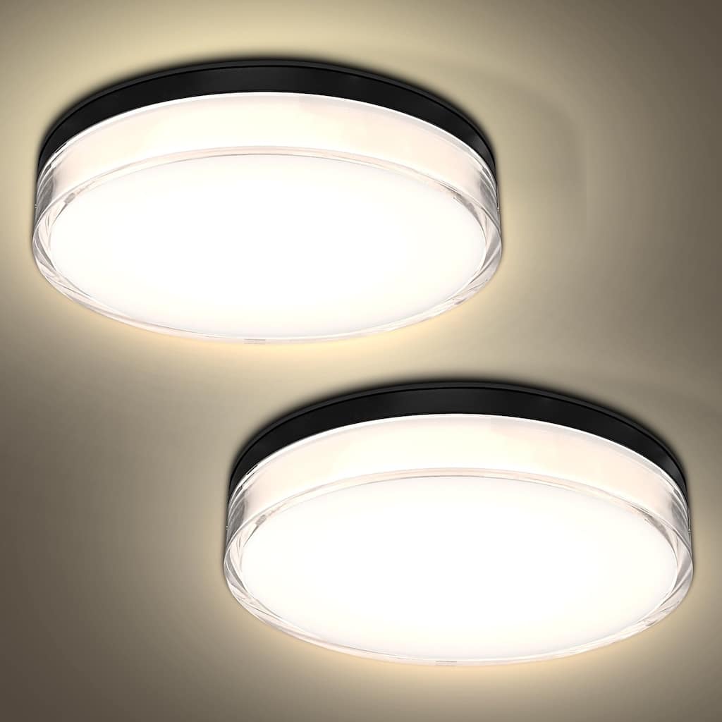 Luxrite Slim 7" LED Flush Mount Outdoor Light 15W 1000LM 5CCT Dimmable IP65 Waterproof ETL Black 2PK