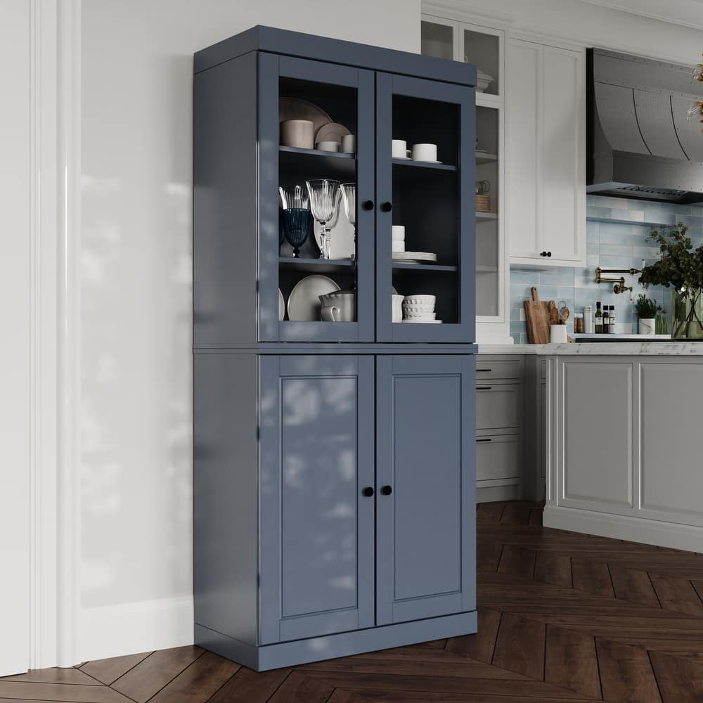 Palace Imports 100% Solid Wood Pantry Cabinet, Raised Panel & Clear Glass Doors, Adjustable Shelves, 32" Wide, 71.5" Tall