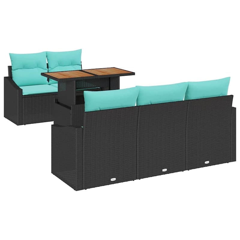 vidaXL 6 Piece Garden Sofa Set with Cushions Black Poly Rattan - 70.1×24.4×27.2
