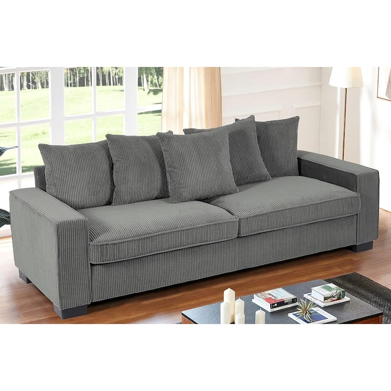Luxe Living Room Sofa with 5 Complementary Toss Pillows Soft Corduroy Upholstery Streamlined Large