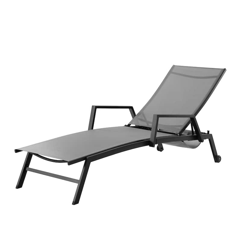 Corvus Sorrento Outdoor Sling Fabric Adjustable Chaise Lounge with Arms