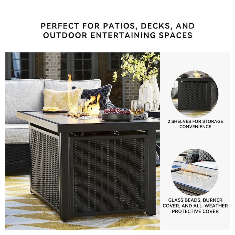 Beachcroft Outdoor Rectangular Fire Pit Table - 58" W x 30" D x 25.13" H